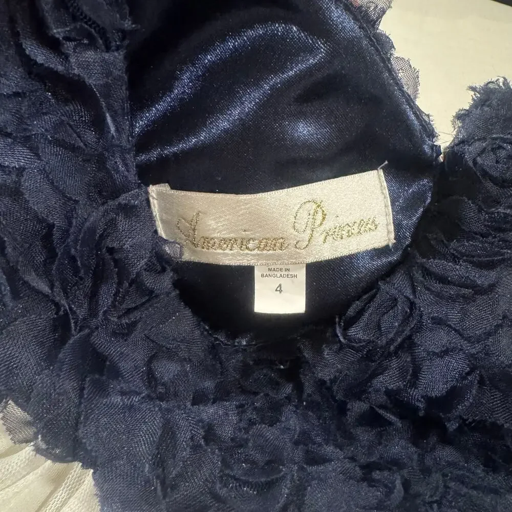 American Princess Toddler Girl 4T Formal Navy Dress - Picture 4 of 7